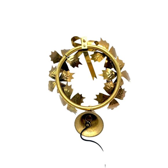 Vintage Brass Wreath With Bell & Bow Design Wall Or Door Hanging Decor - Picture 3 of 6